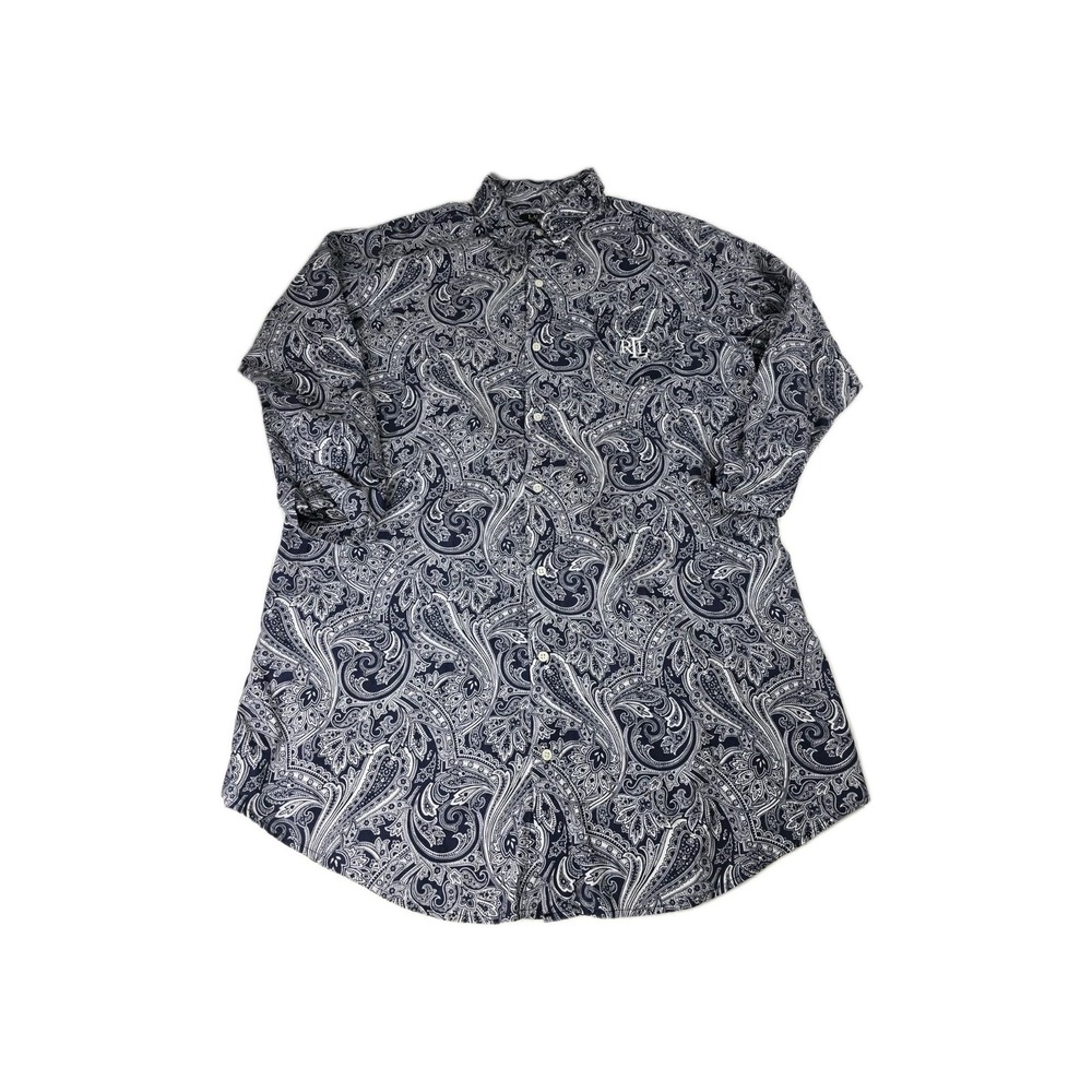 Lauren Ralph Lauren Paisley Print Cotton‎ Button Down Top M Medium 3/4 Sleeves